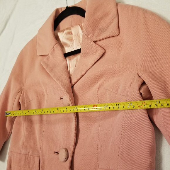Vintage 50-60's Diagonal Textured Wool Cropped Pink Jacket Worker Union Blazer - Picture 11 of 16